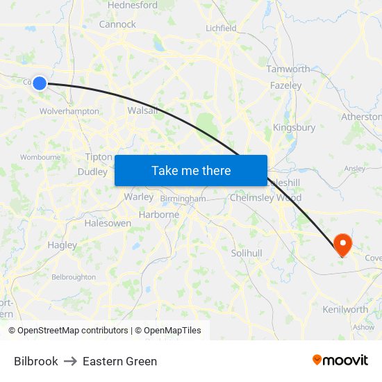 Bilbrook to Eastern Green map