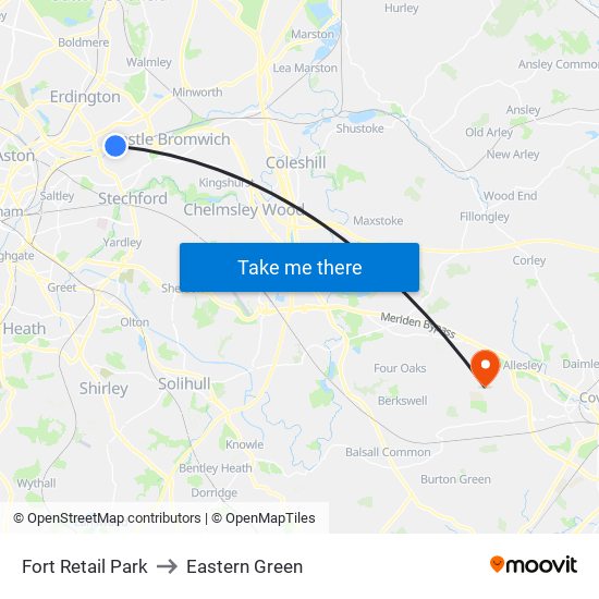 Fort Retail Park to Eastern Green map