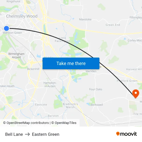 Bell Lane to Eastern Green map