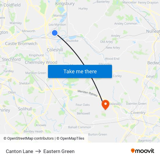 Canton Lane to Eastern Green map