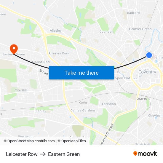 Leicester Row to Eastern Green map