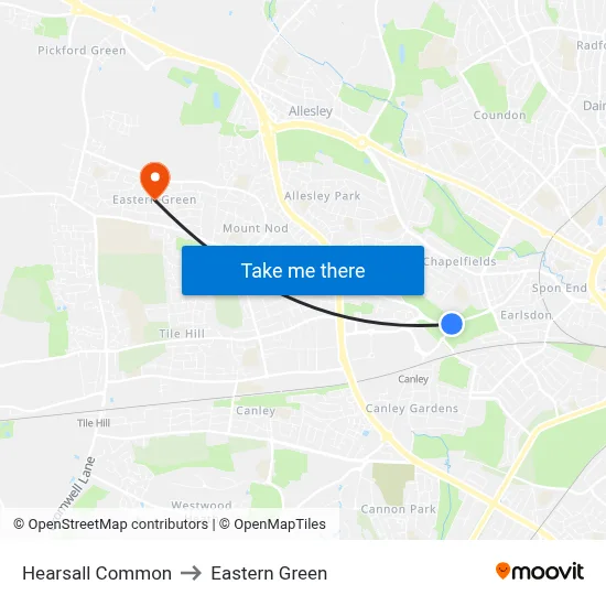 Hearsall Common to Eastern Green map