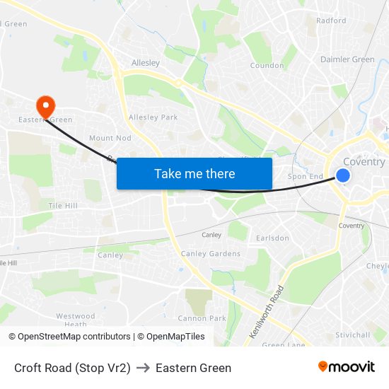 Croft Road (Stop Vr2) to Eastern Green map
