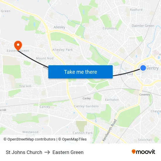 St Johns Church to Eastern Green map