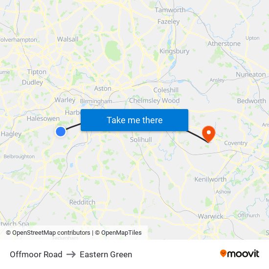 Offmoor Road to Eastern Green map