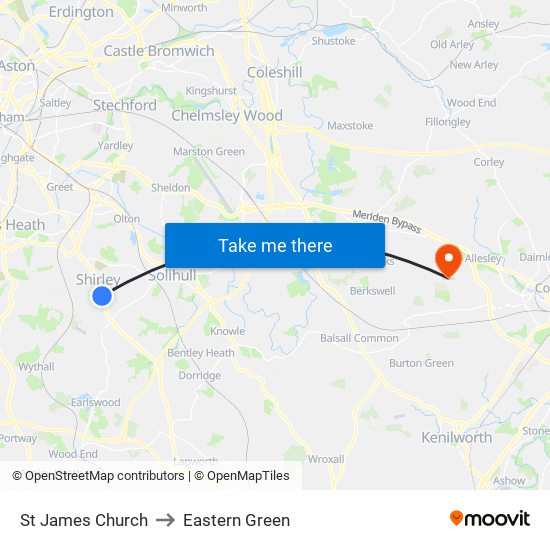 St James Church to Eastern Green map