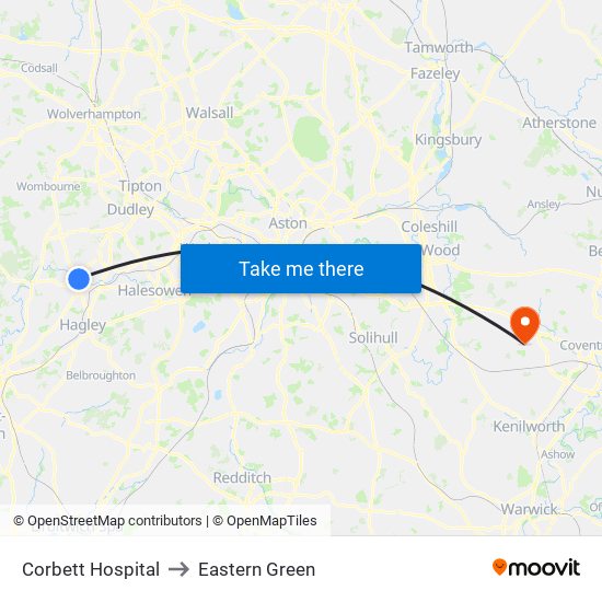 Corbett Hospital to Eastern Green map