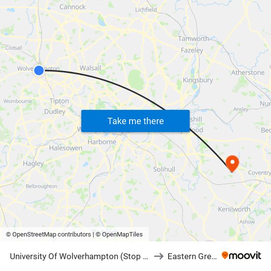 University Of Wolverhampton (Stop Ad) to Eastern Green map