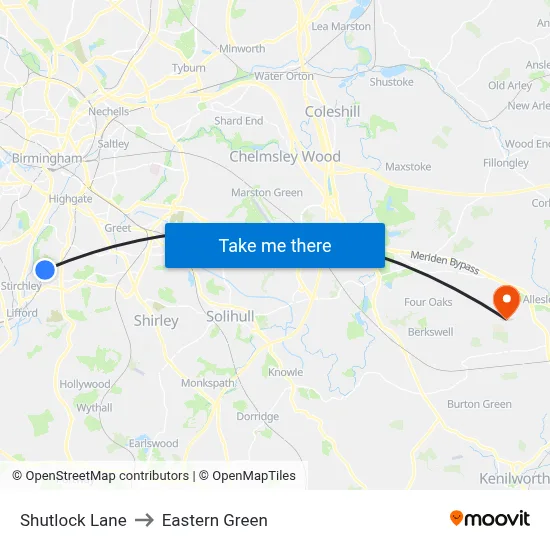 Shutlock Lane to Eastern Green map
