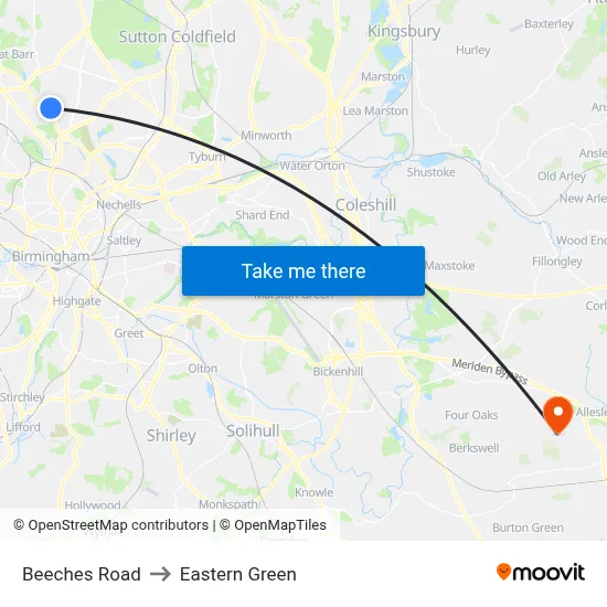 Beeches Road to Eastern Green map