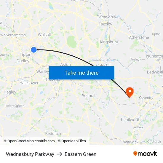 Wednesbury Parkway to Eastern Green map