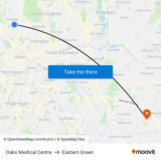 Oaks Medical Centre to Eastern Green map