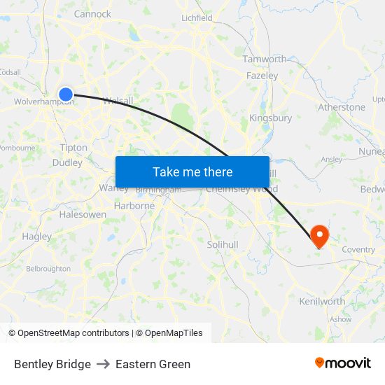 Bentley Bridge to Eastern Green map