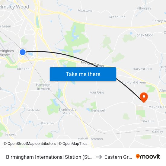 Birmingham International Station (Stop Sa) to Eastern Green map