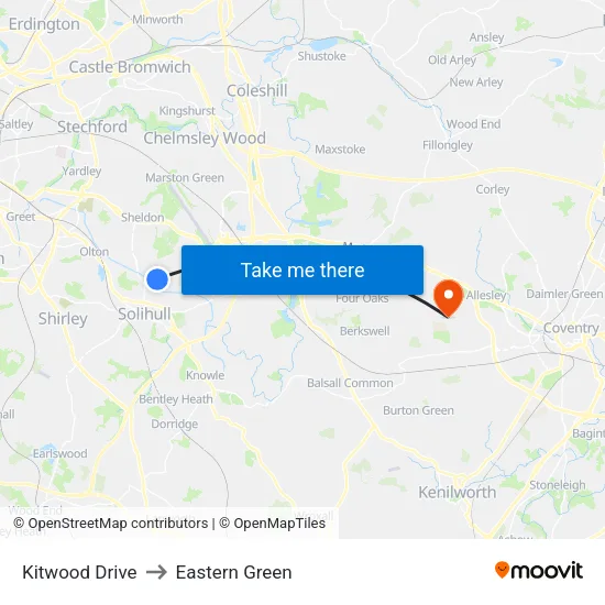 Kitwood Drive to Eastern Green map