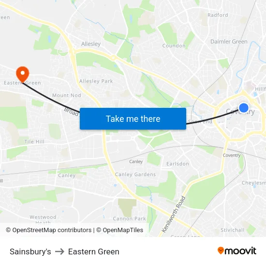 Sainsbury's to Eastern Green map