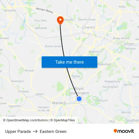Upper Parade to Eastern Green map