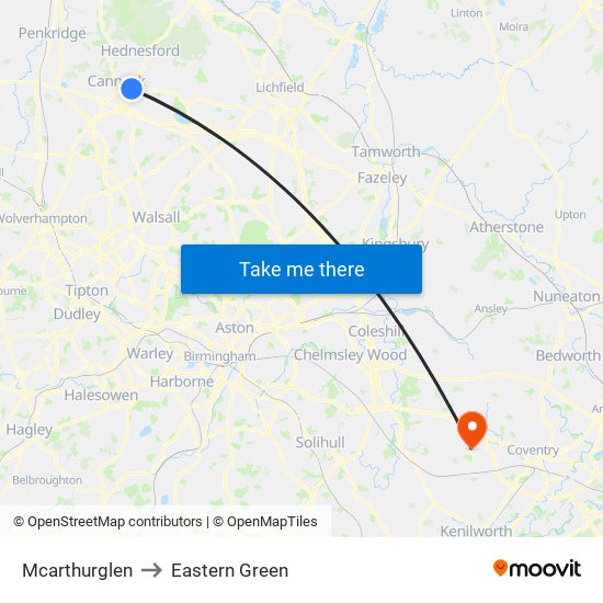 Mcarthurglen to Eastern Green map