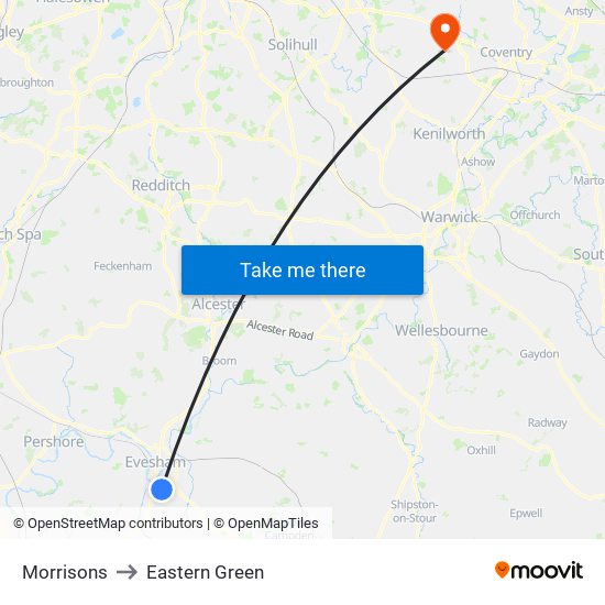 Morrisons to Eastern Green map