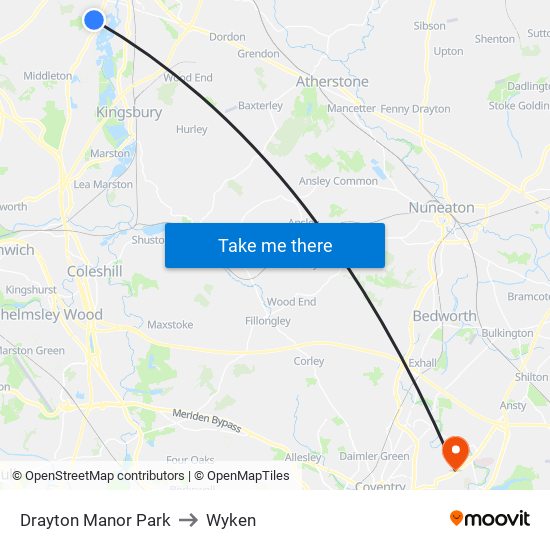 Drayton Manor Park to Wyken map