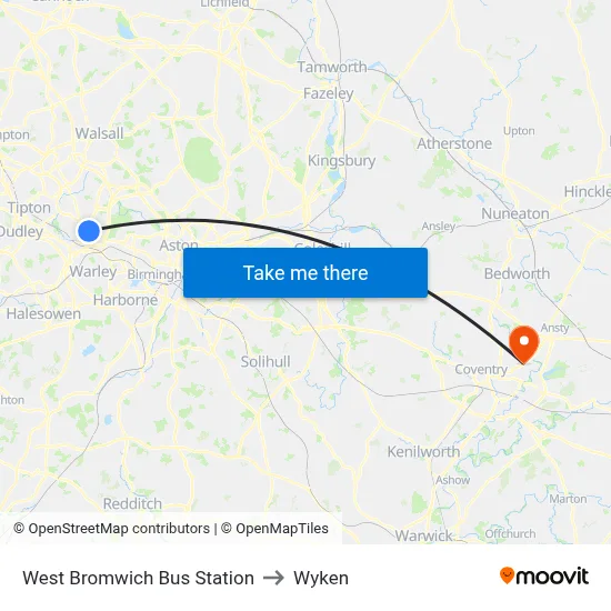 West Bromwich Bus Station to Wyken map