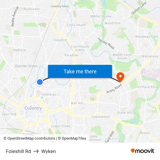 Foleshill Rd to Wyken map