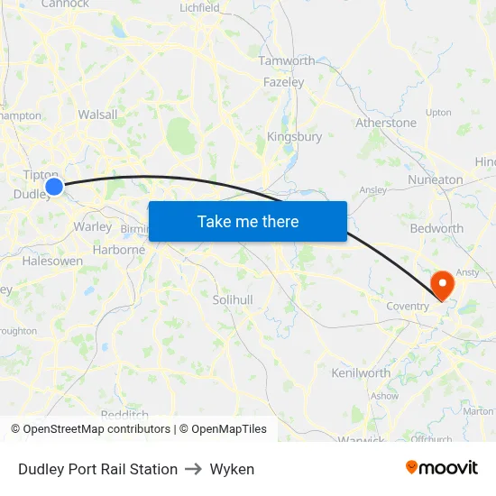 Dudley Port Rail Station to Wyken map