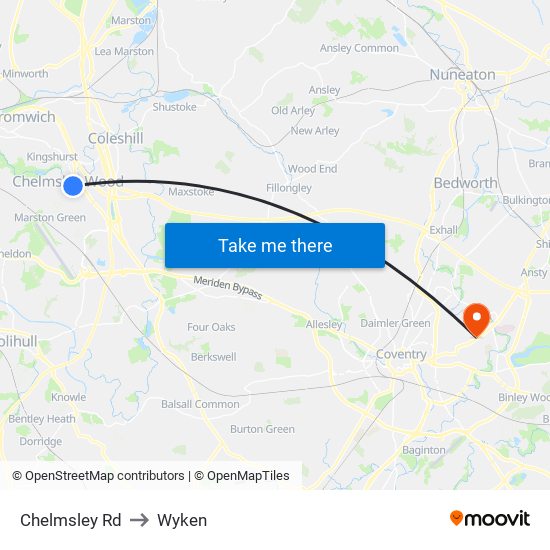 Chelmsley Rd to Wyken map