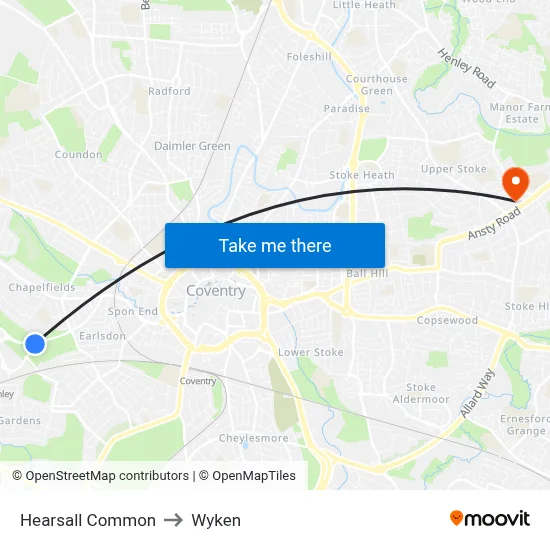 Hearsall Common to Wyken map