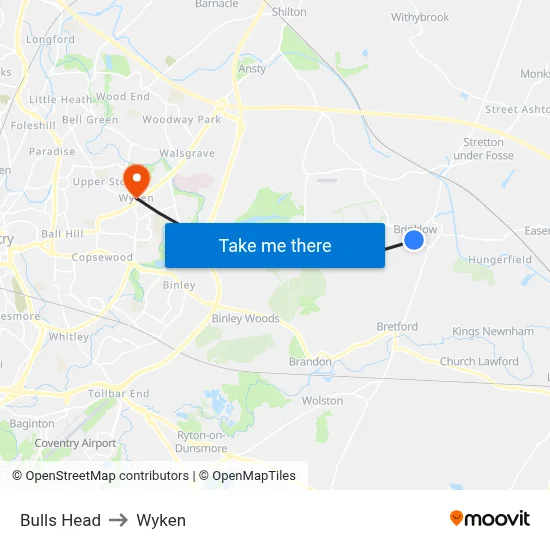 Bulls Head to Wyken map