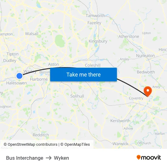 Bus Interchange to Wyken map