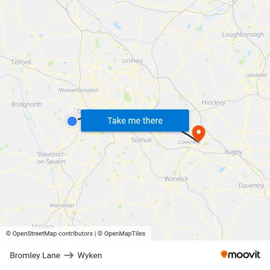 Bromley Lane to Wyken map