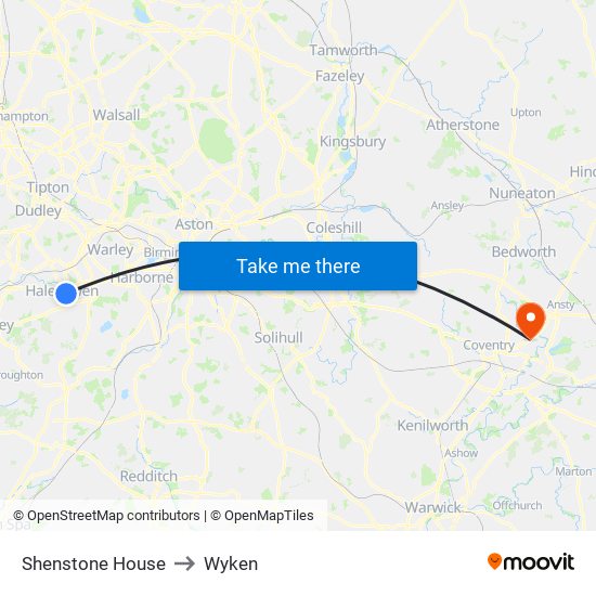 Shenstone House to Wyken map