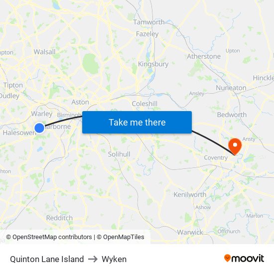 Quinton Lane Island to Wyken map