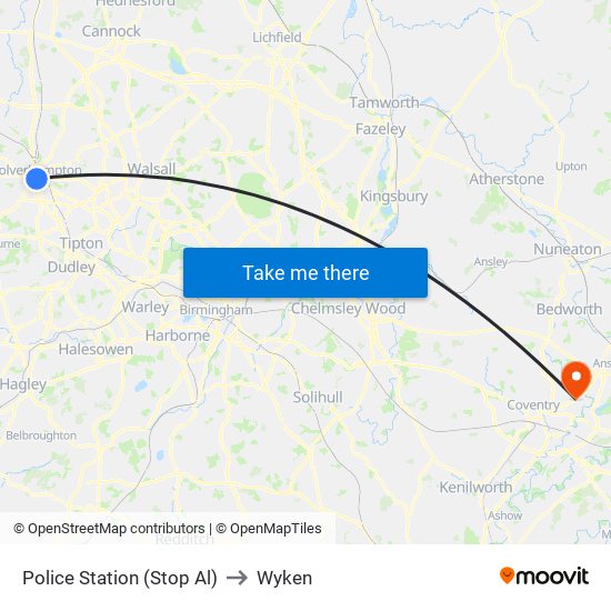 Police Station (Stop Al) to Wyken map