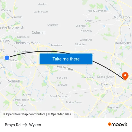 Brays Rd to Wyken map