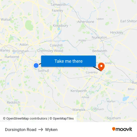 Dorsington Road to Wyken map