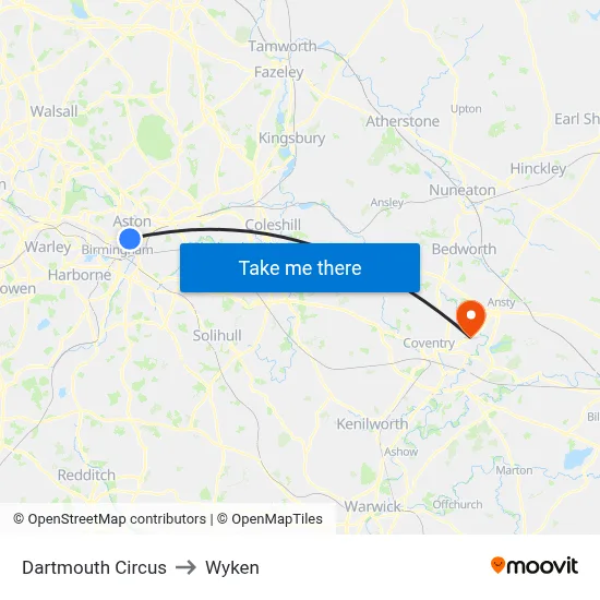 Dartmouth Circus to Wyken map