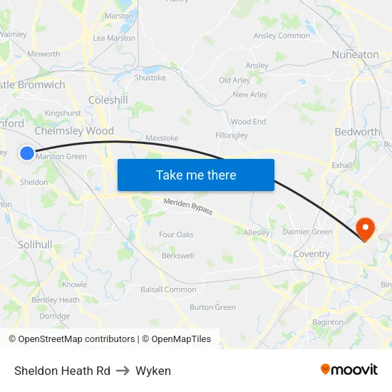 Sheldon Heath Rd to Wyken map