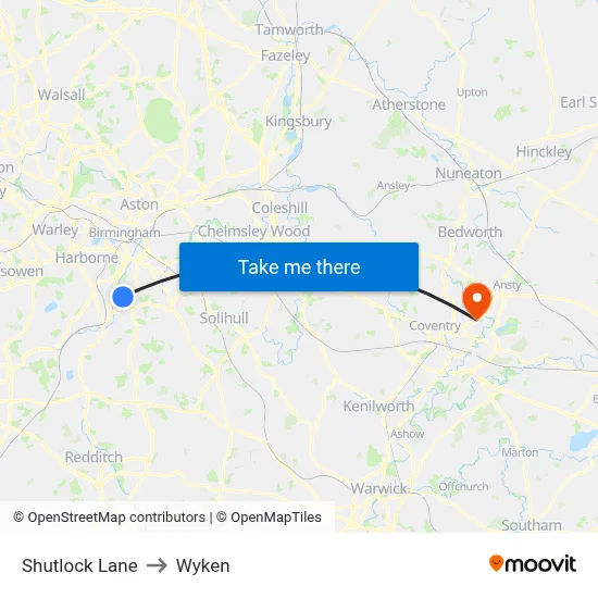 Shutlock Lane to Wyken map