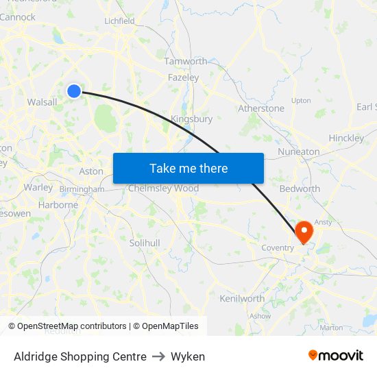 Aldridge Shopping Centre to Wyken map