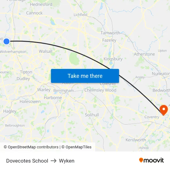 Dovecotes School to Wyken map