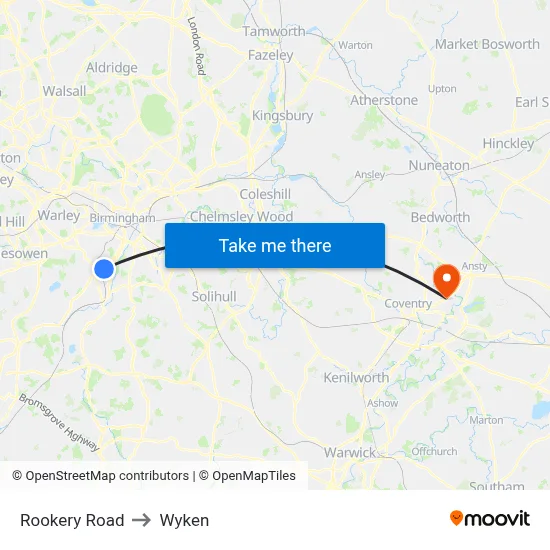 Rookery Road to Wyken map