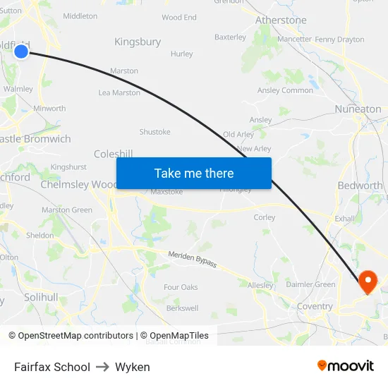Fairfax School to Wyken map