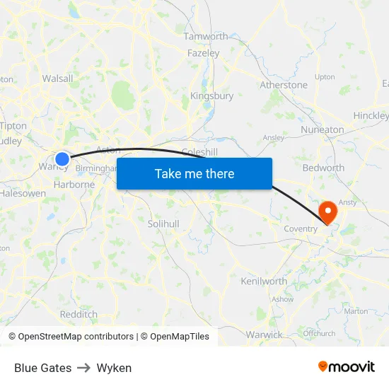 Blue Gates to Wyken map
