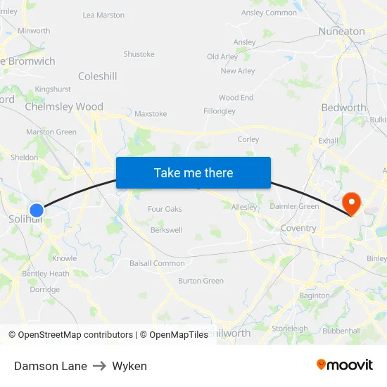Damson Lane to Wyken map