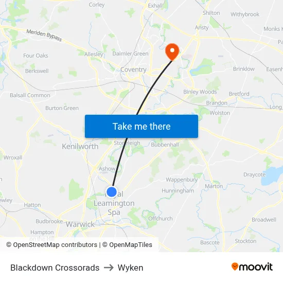 Blackdown Crossorads to Wyken map