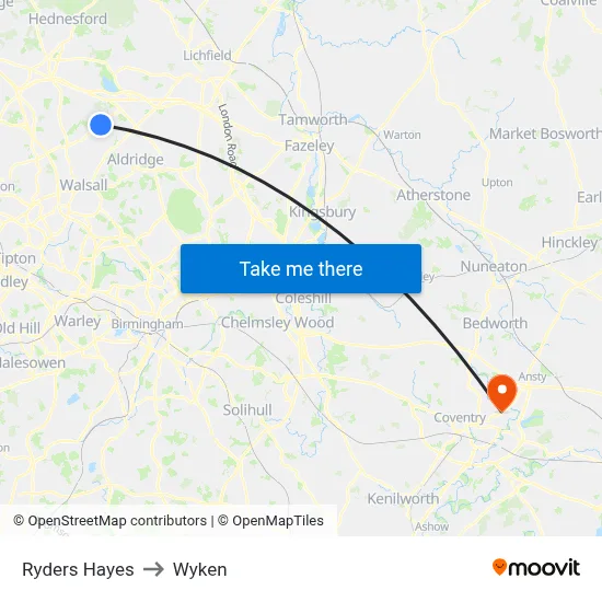 Ryders Hayes to Wyken map