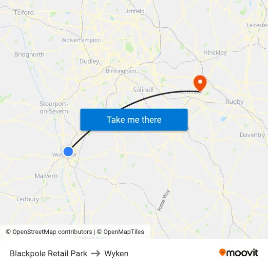 Blackpole Retail Park to Wyken map