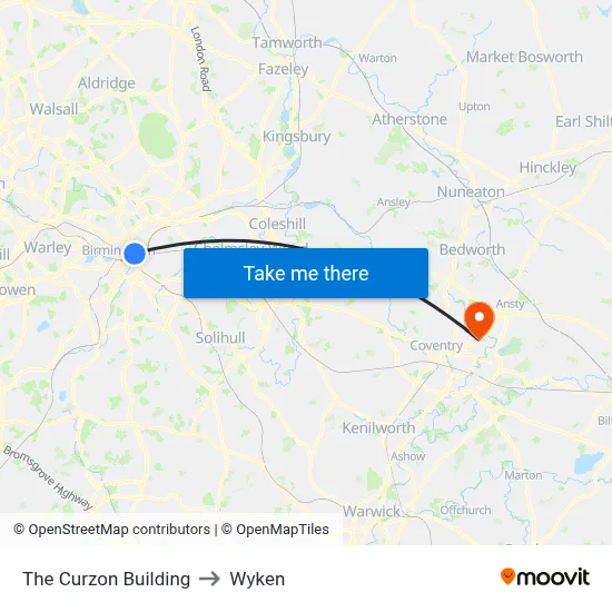 The Curzon Building to Wyken map